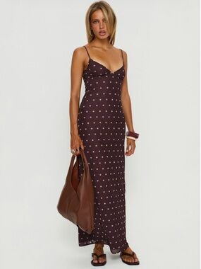 satin maxi dress brown Delphina embodies refined elegance CATEGORY::dresses & skirts Rewritten Amelia V-Neck Dress Color:Dark Berry